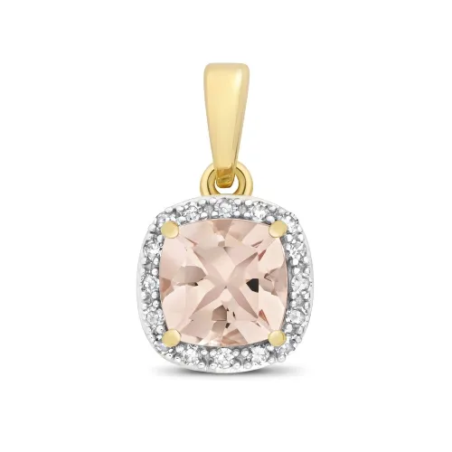 Diamond and Morganite Pendant 6X6mm 9ct Gold